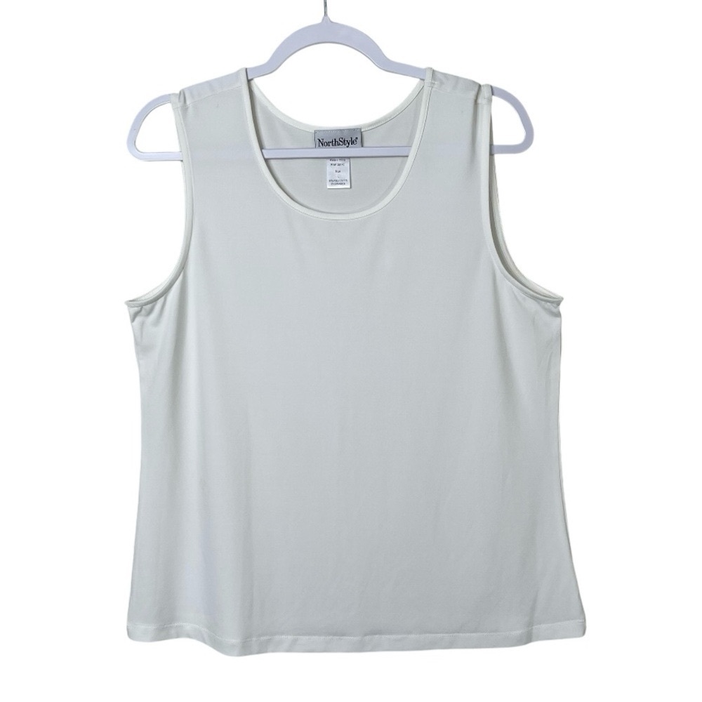 NorthStyle Silky Shell Tank Top Relaxed Stretch White Scoop Neck Like New Size L